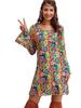 New Women's Halloween Vintage Hippie Trumpet Sleeve Printed Women's Dress