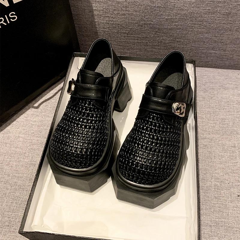 Fashion 8.5CM New Synthetic Leather High-heeled Platform Wedge Sandals Women Summer Weaving Breathable High Heels Chunky Sneakers Woman
