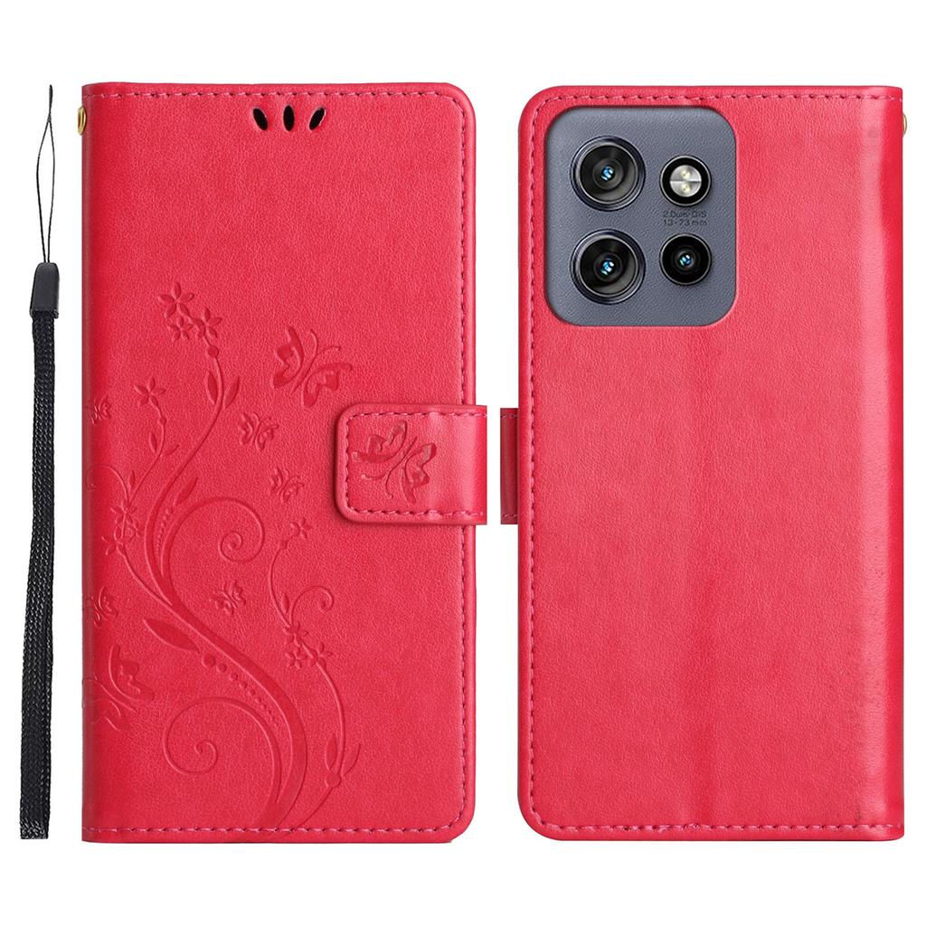 For Motorola Edge 60 Neo 5G/50 Neo 5G Leather Wallet Case Butterfly Flower Imprinted Phone Cover with Strap