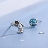 New Silver Plated Female Earrings Asymmetric Cute Space Astronaut Planet Opal Stud Earrings for Women Ear Piercing Jewelry