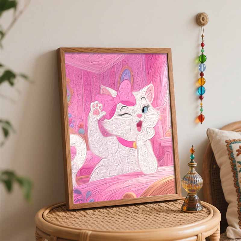 Disney Cute White Cat Pink Bow Oil Painting Hand Painting Coloring Painting Handmade Diy Home Decoration Gift