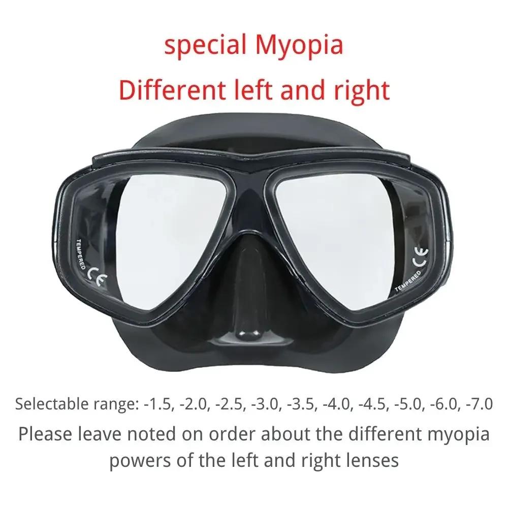 Masca de scufundări cu dioptrii pentru adulți Miopie cu sticlă securizată Spray antiaburire, Fustă din silicon, Negru transparent