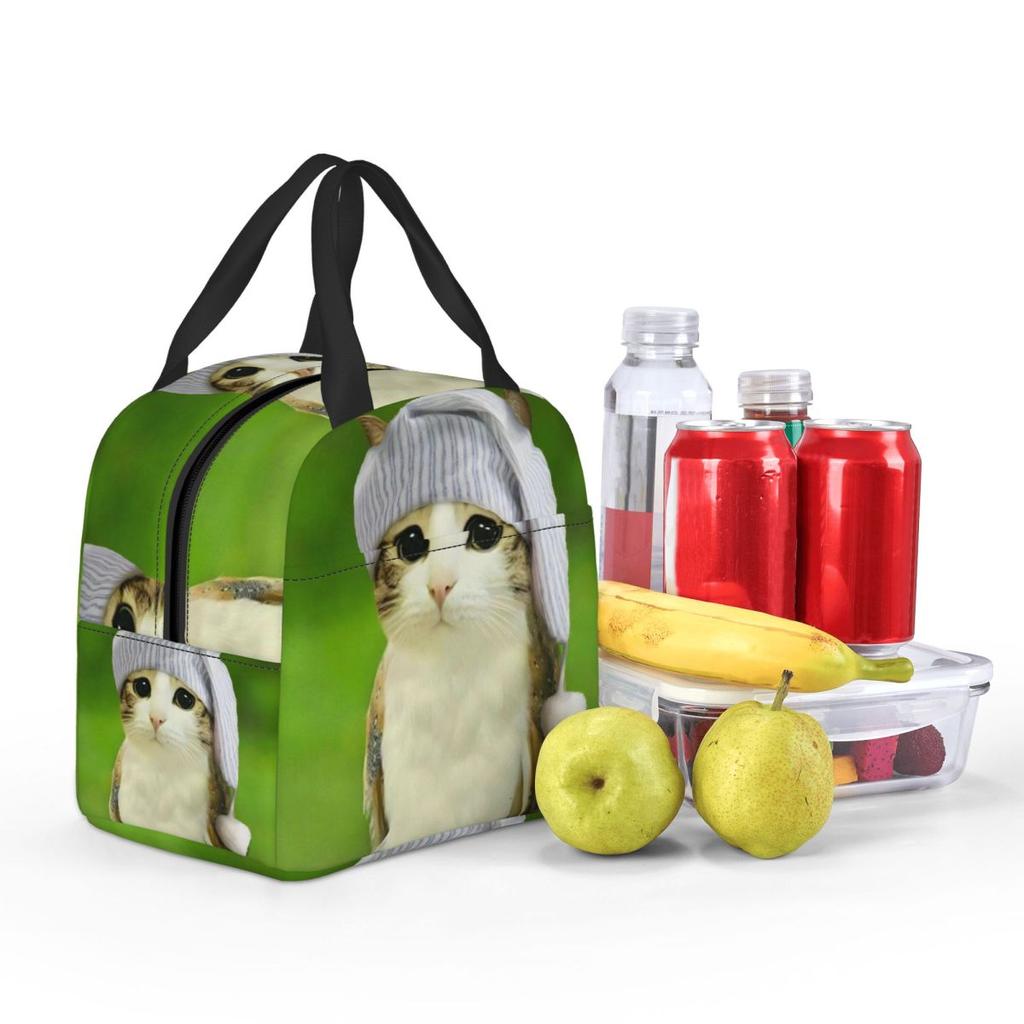Meowl Cat Owl Meme Thermal Insulated Lunch Bags for School Portable Food Bag Cooler Thermal Lunch Box