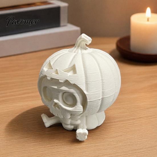 Niche Halloween Tabletop Decor Pumpkin Skull Ornament, Hollow Ghost Face Design, 3D Printed Unique Detailed Layered Figurine, for Desktop Display And