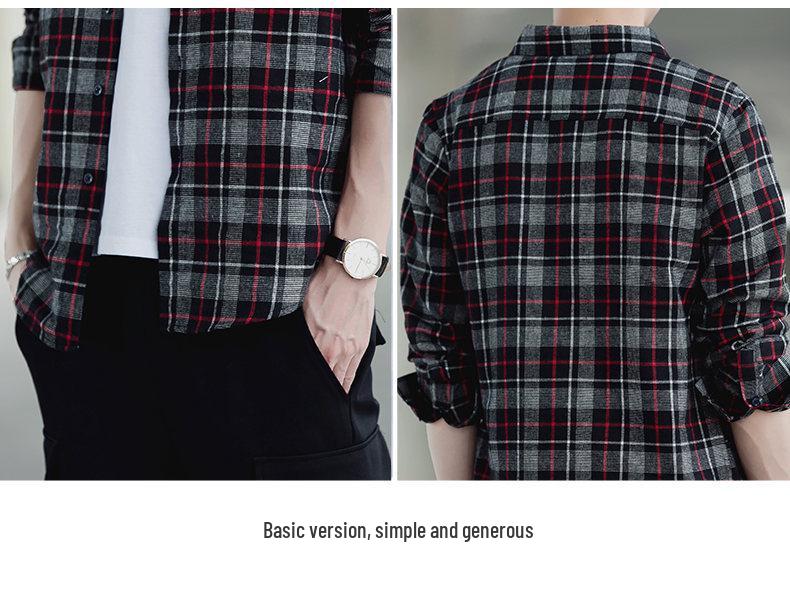 Retro Dark Plaid Long-Sleeve Men's Bottoming Shirt