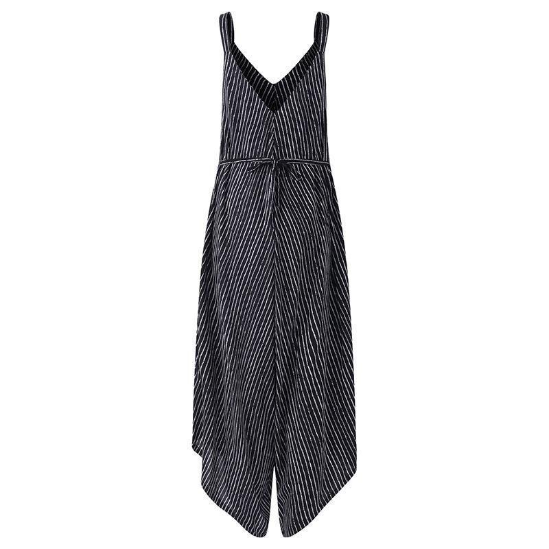Tuta Lunga Nera Lussuosa da Donna Tuta Sexy Senza Spalline Casual a Righe Larga