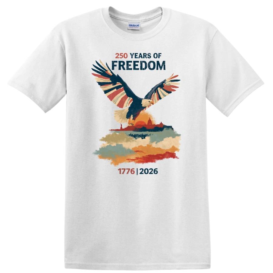 250 Years Freedom Eagle T Shirt 1776 2026 American Flag Anniversary Retro Tee XXL