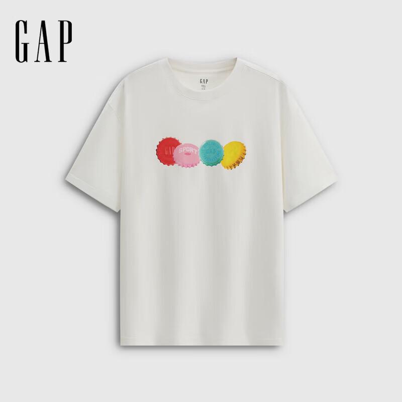 GAP 2026 Летняя унисекс хлопковая футболка с принтом и круглым вырезом 2XL белый