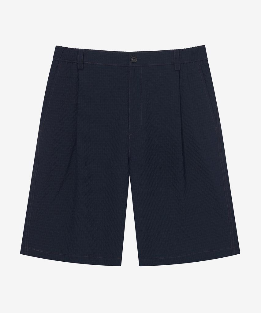 MINDBRIDGE [Couture] Relaxed Fit Seersucker Full Elastic Waist Navy Half Pants