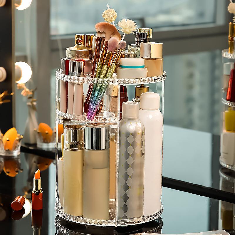 Makeup Tools Storage Box Transparent 360 Degree Rotatable Large Capacity Cosmetic Organizer