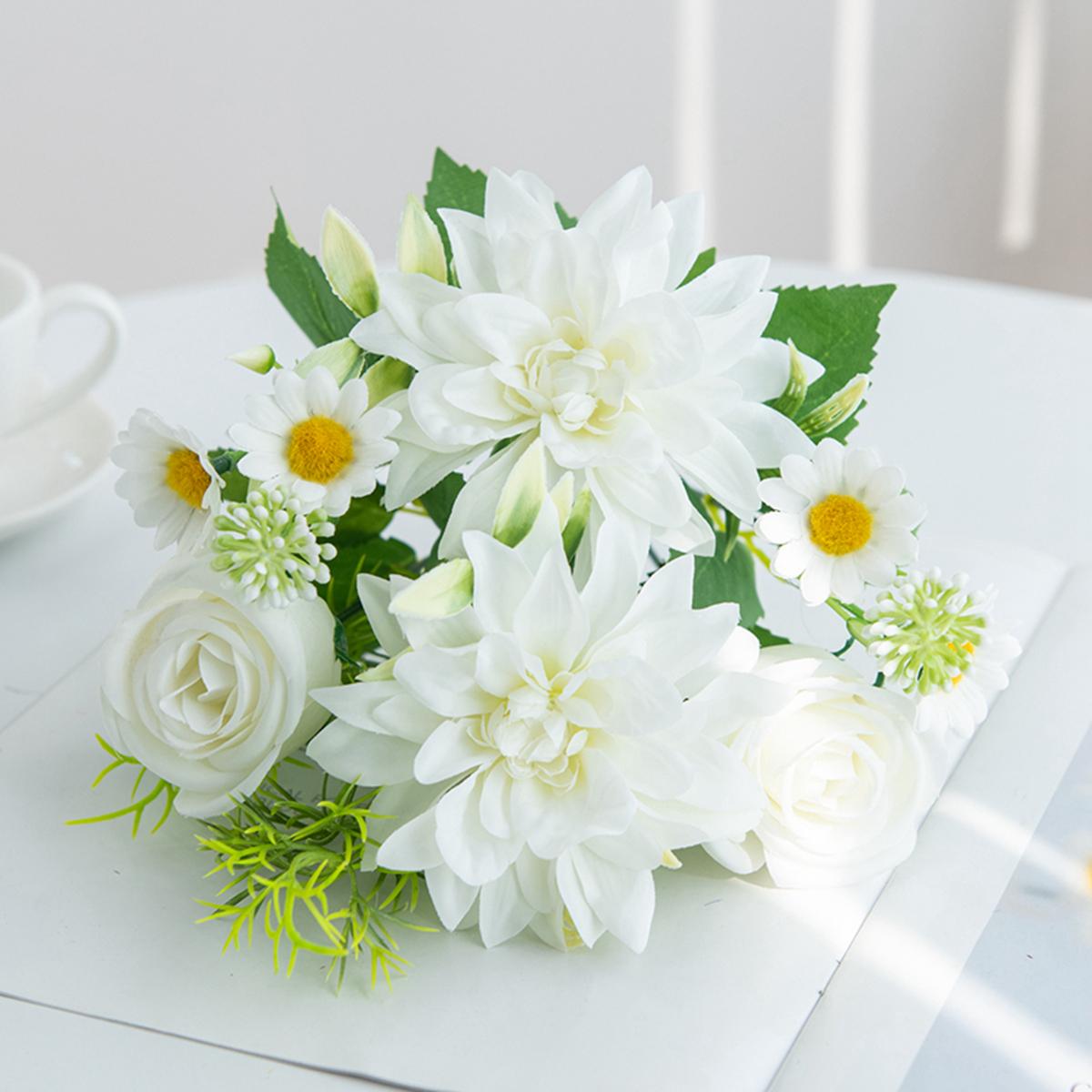 

1/3pc Artificial Flowers Silk Dahlia Rose Festival Colorful Wreath Home Floral Arrangement Decor Hot Sale Wedding Bridal Bouquet 1pc білий