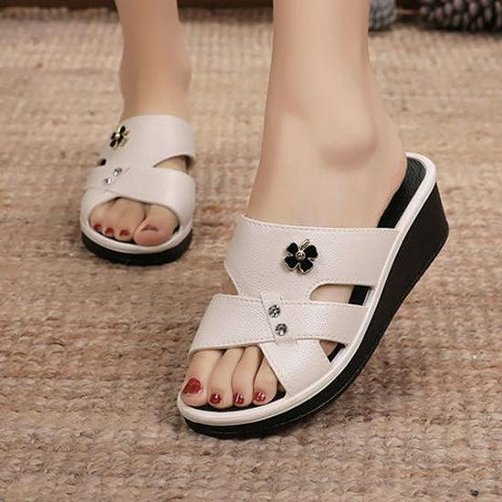 Women's Summer Soft Sole Wedge Heel Slippers - Fashionable Non-Slip for Middle-Aged Moms