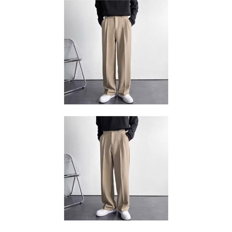 Mens American Style White Loose Straight Floor Drape Casual Suit Pants