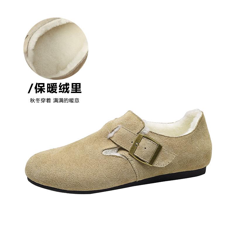Retro Women's Winter Velvet New Inner Height-increasing Thick-soled Fluffy Shoes Single Shoes Soft-soled Doudou Shoes