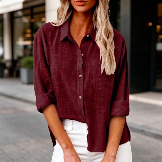 Women Shirt Lapel Long Sleeve Single Breasted Shirt Tops Pure Color Loose Fit Casual Shirt Work Party Daily Wear