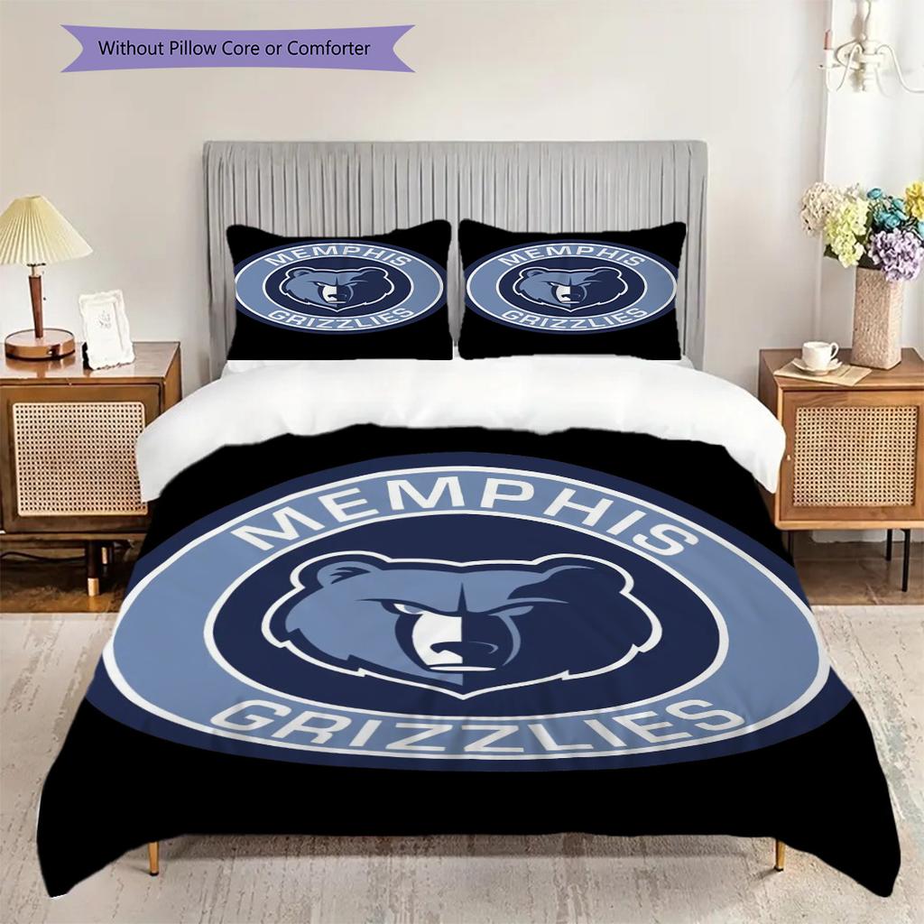 Memphis Grizzlies Bold Fierce Three-piece Set(1 * Duvet Cover + 2 * Pillowcase, Without core)Soft and Comfortable Duvet Cover and Pillowcase