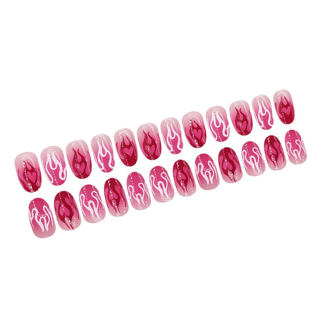24pcs Short Press On Nails With Heart Flame Designs Acrylic False nail For Women And Girls Easy To Apply And Remove