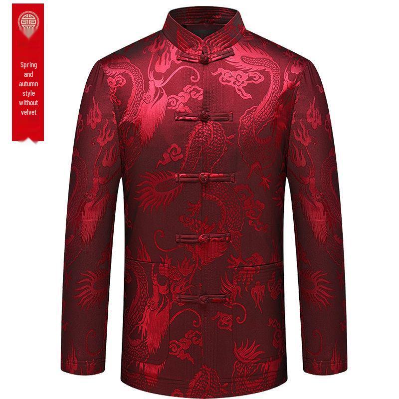 Men's Chinese Style Velvet-Lined Jacket for Autumn/Winter - Perfect for Dad or Grandpa