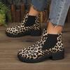 Large Size New Autumn and Winter Leopard Print Thick Heel Platform Martin Boots European and American Short Boots