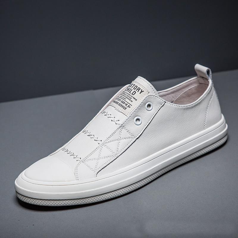 

Весна-лето натуральная кожа черно-белые туфли мужские повседневные туфли без застежек мягкие плоские фирменные туфли из коровьей кожи крутая уличная обувь для молодых мужчин 39 белый