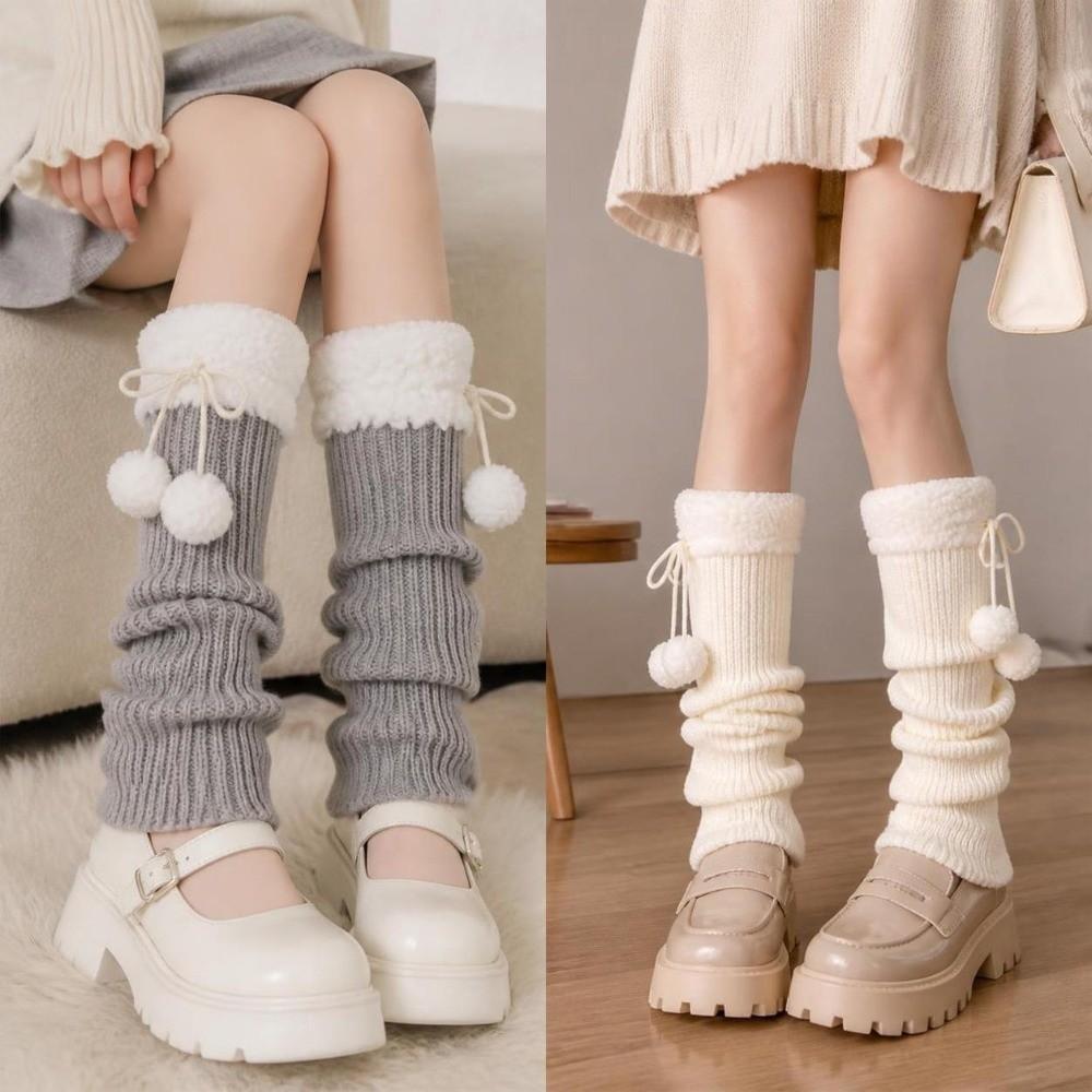 1pair Warm Knitted Leg Warmers Solid Color Heap Sock Boot Cuffs Cute Winter Foot Cover Girl