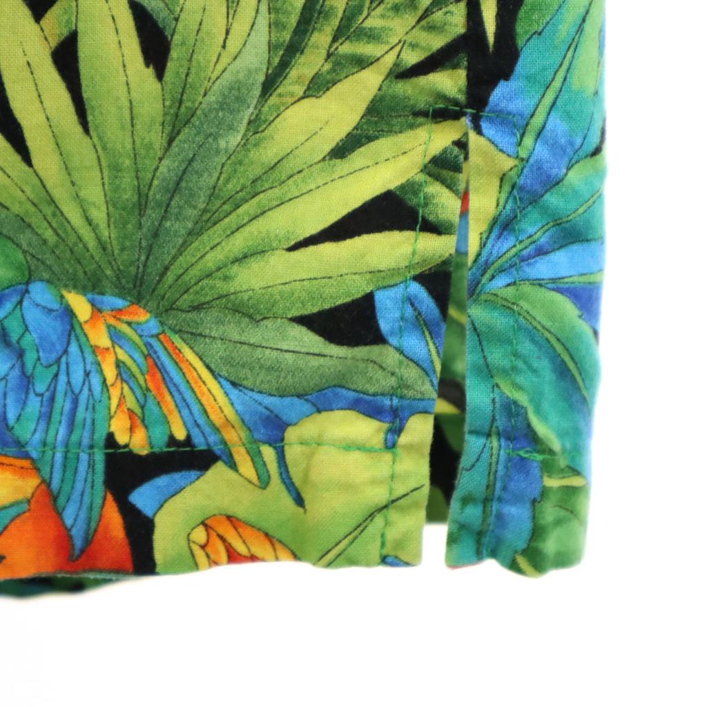 80s 90s Old Parrot Pattern Short Sleeve Aloha Shirt Green Open Collar Men's Used