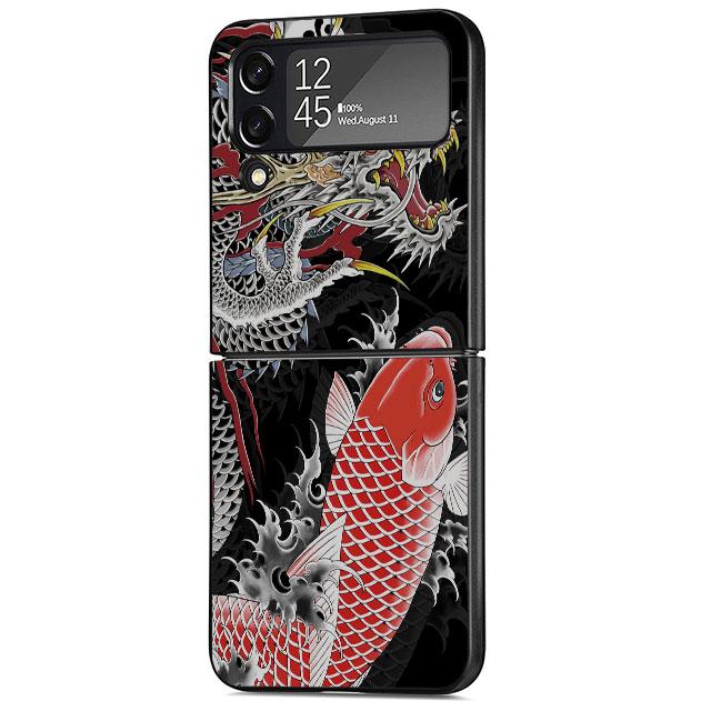 

Чехол для телефона Samsung Galaxy ZFlip3 Z Flip 3 5G ZFlip Z Flip 4 Flip4 Flip3 ZFlip4, черная сумка Wave Art, японский зеленый Illust Samsung Z Flip3 5G