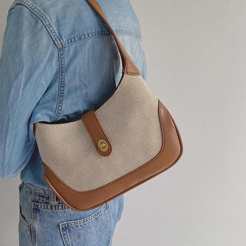 Bags for women Shoulder bag Female Cross-border direct hot saleRakutenstitchingshoulder armpit bag contrast handbag baguette bag