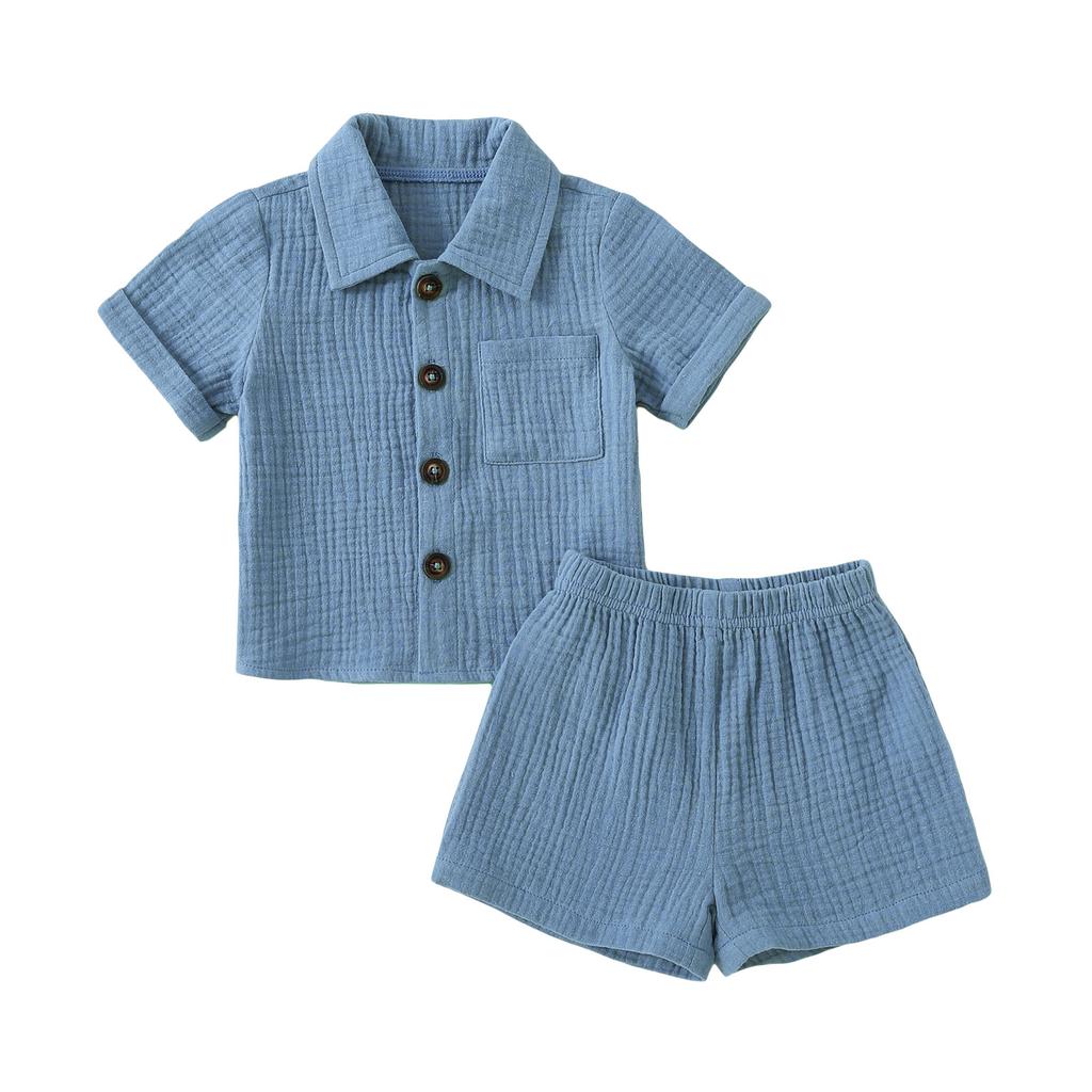 Toddler 2Pcs Summer Outfits, Short Sleeve Button Down Lapel Shirt + Shorts Set Baby Clothes