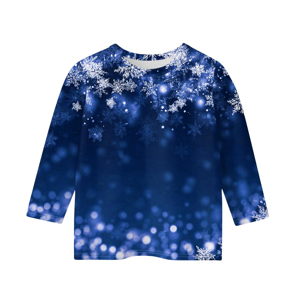 Christmas Day Print Tops For Youth Girls 4-11 Years Round Neck 3/4 Sleeves T-Shirts Trendy Tops Outfit Tees