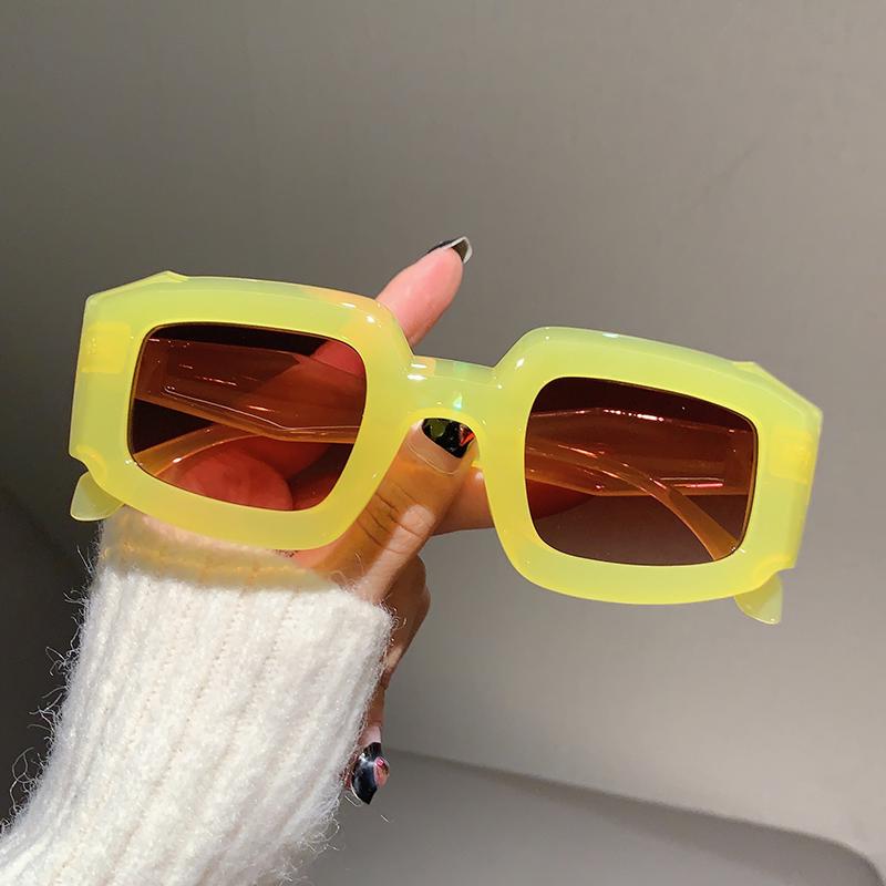 

KAMMPT Vintage Thick Frame Square Sunglasses Men Fashion Jelly Color Male Shades Eyewear Trendy Popular Ins Women Sun Glasses as picture shows