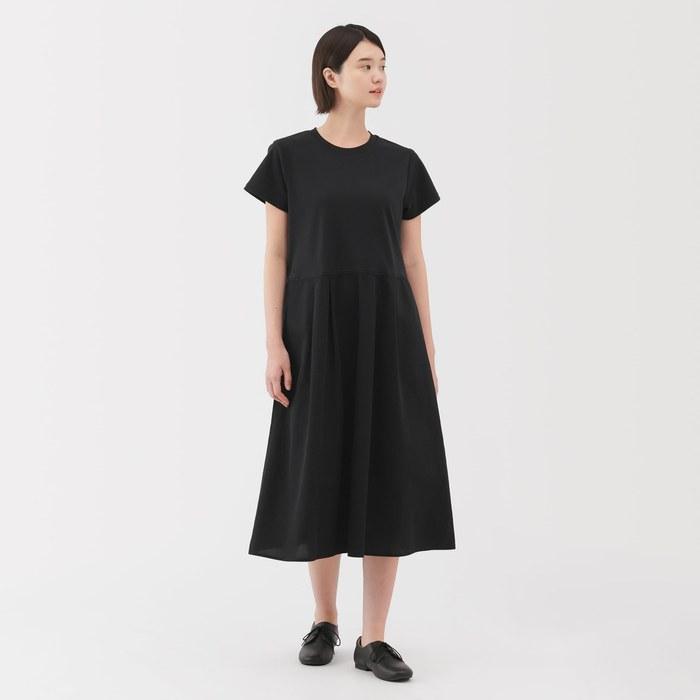 MUJI Women's Cooling Short Sleeve One-Piece Dress, Black, Women's S