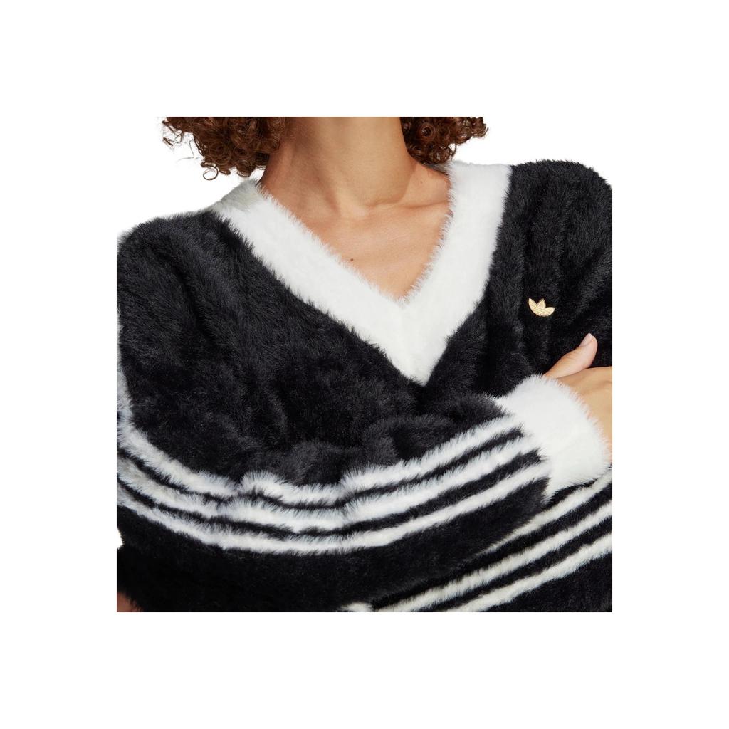 adidas Originals Logo V-Neck Pullover Long Sleeve Knit Sweater Women Sweater Black IC2029