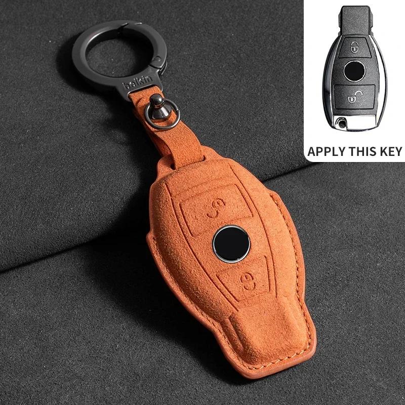 Suede Car Key Case Cover Protector Shell for Mercedes Benz A C E S G Class GLC CLE CLA GLB GLS W177 W205 W213 W222 X167 AMG