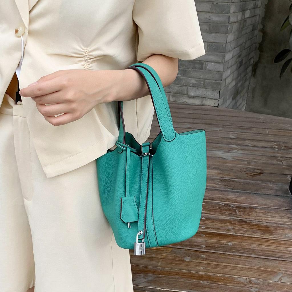 Damenhandtasche Togo-Leder Farbabstimmung Gemüsekorb Große Kapazität Handtasche Rindsleder Litschi-Muster Tasche Damen Kontrastfarbe Handtasche