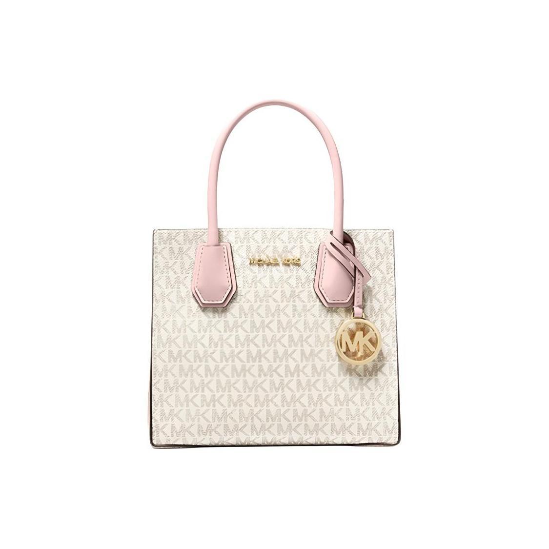 Michael Kors MK Mercer Commuter Vintage Color Block Monogram Accordion Bag Women Shoulder Bag Light-Pink 35S1GM9M2B-640 Basic Set (Bag+Dust Bag)