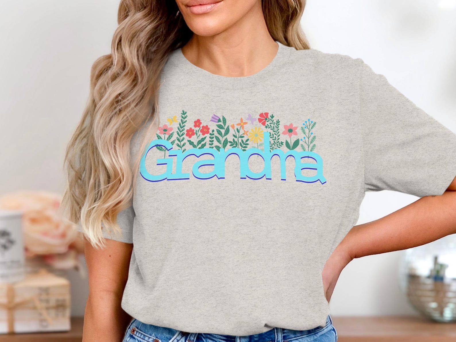 Floral Grandma T-Shirt, Botanical Butterfly Garden Apparel, Mother s Day Gift XL