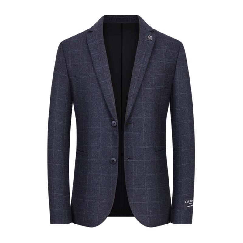 MONTAGUT Men's Brushed Warm Business Suit Jacket with Dark Plaid Pattern