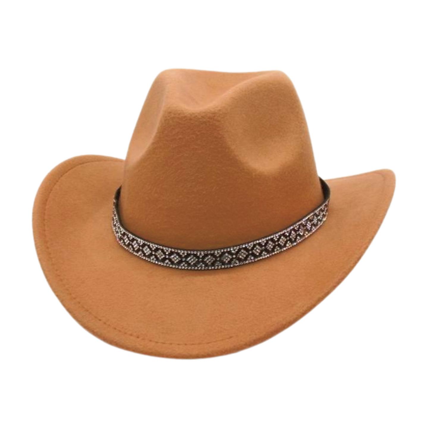 

Western Cowboy Hat Wool Shiny Belt Famous Retro Cowboy Hat Tibetan Jazz Hat One size fits all [cow qiao d]