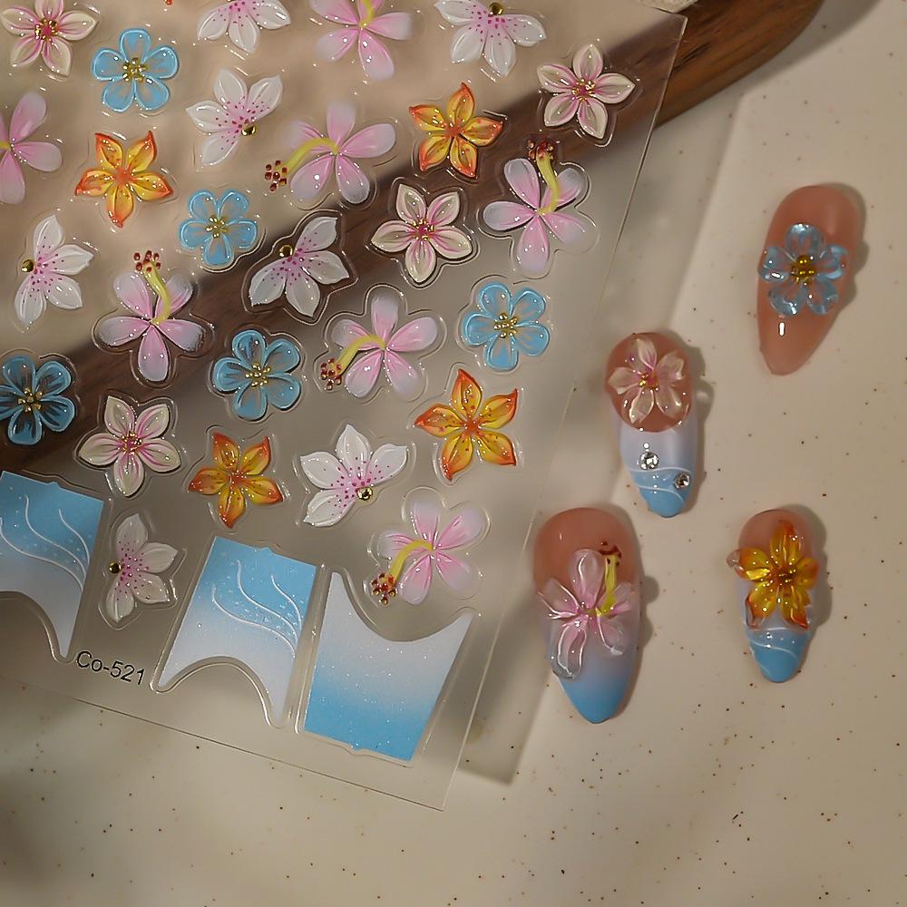 French Fairy 3D Embossed Flower Nail Art Stickers - Exquisite Adhesive Decoration