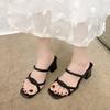 Women's Summer Sandals Mid-heel Shoes Fairy Style Pleated Thick Heel Refreshing Sandals Versatile One-strap Single Shoes  Women