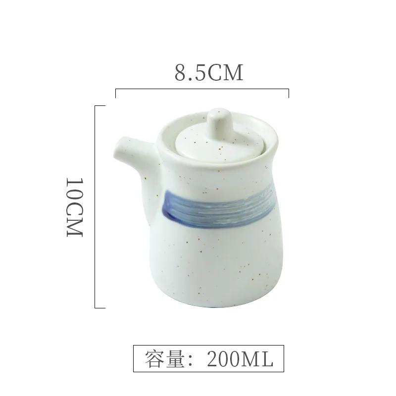 Japanese Retro Ceramic Oil Pot Household Kitchen Utensils Seasoning Pot Oil Vinegar Seasoning Bottle Kitchen Ceramic Tableware