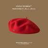 Women's Winter Wool Beret Hat Vintage Satin Embroidery Solid Color Beanie with Copper Buckle Warm Painter Cap for Ladies Fashion