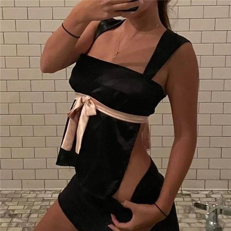 Квадратный вырез, лента, майка, без рукавов, топ-халтер L чёрный