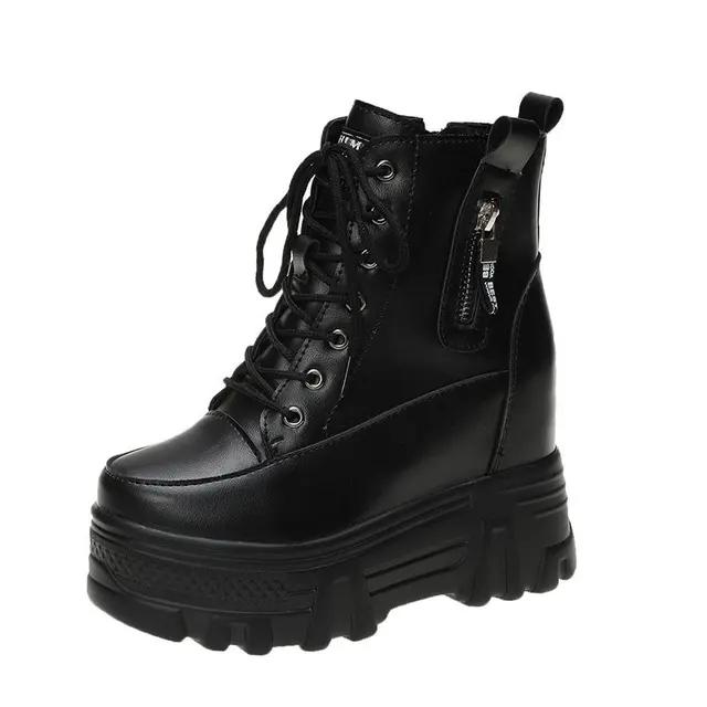 New Women's Thick Soled Ankle Boots 2024 Winter Thick Soled Casual Sports Shoes High Top Leather Lace Up Short Boots