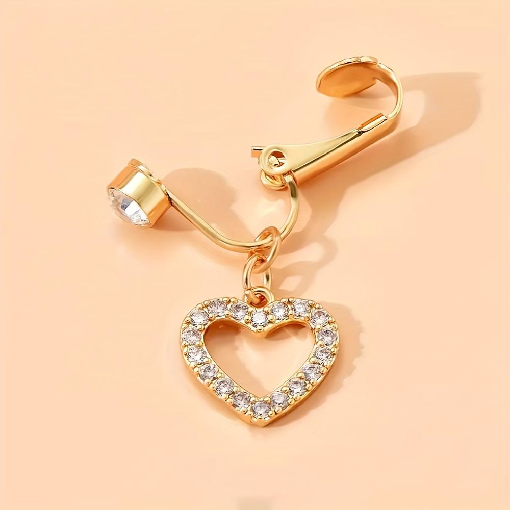 Elegant Heart-Shaped Belly Button Ring Clip No Piercing Required with Cubic Zirconia Deal for Weddings & Daily Wear Jewelry