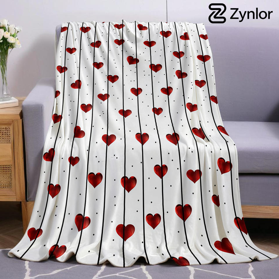 Vertical Line Red Heart Lightweight Microfiber Soft Christmas Fleece Blanket Warm Cozy Throw for Sofa Office Travel All Season