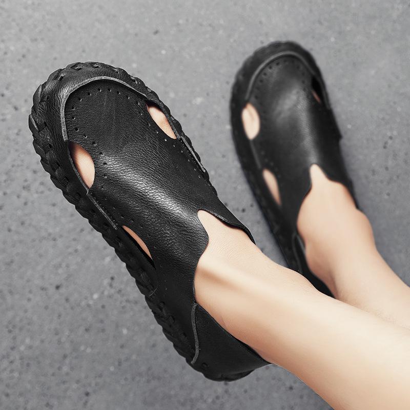 Men's Sandals Summer New Youth Trendy Personality Handmade Beach Closed Toe Stylish Outdoor Slippers