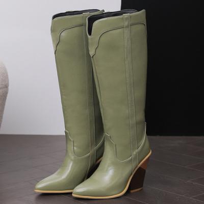 Fashion Western Cowboy Cowgirls Boots For Women Trends 2024 Winter Women's High Knee Boots Wedges Heels Tall Shoes Lady Large Size 45 48