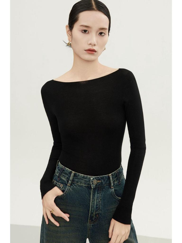 Merinowolle Rundhals Slim Fit Rollkragen Langarm Pullover Basisschicht